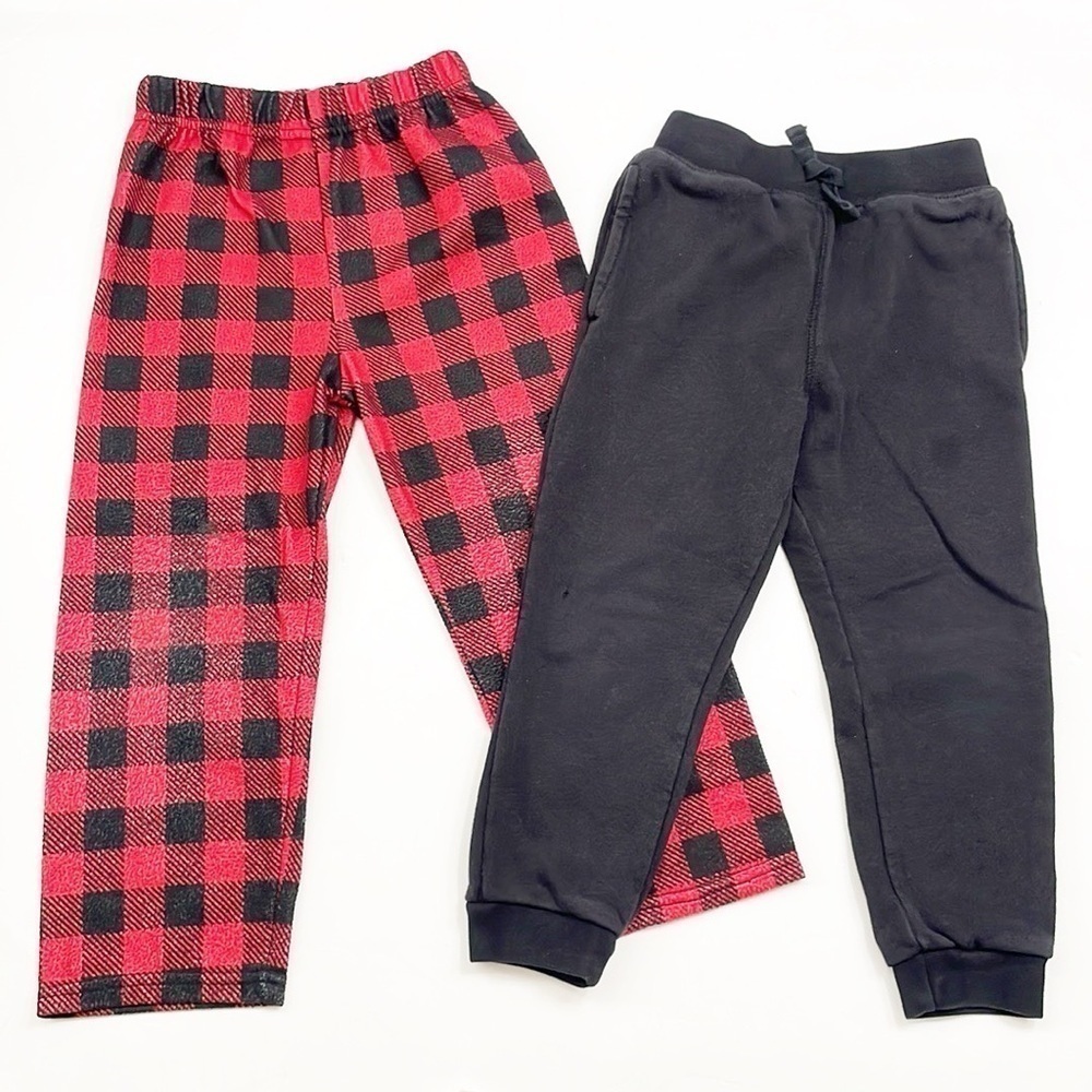 PJ's & Presents plaid fleece pj bottoms + The Children's Place black sweatpants